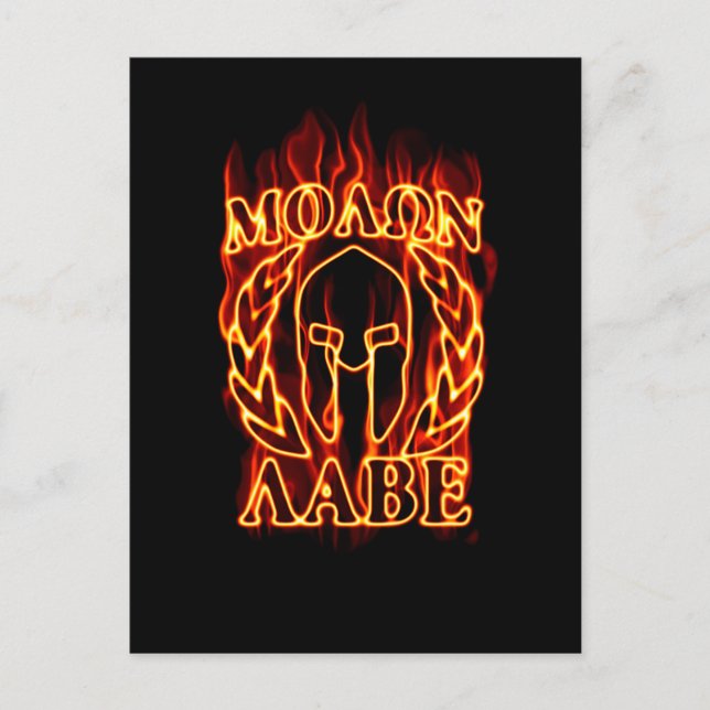 Molon Labe Spartansk Krigares Lagerblad på Eld Vykort (Framsida)
