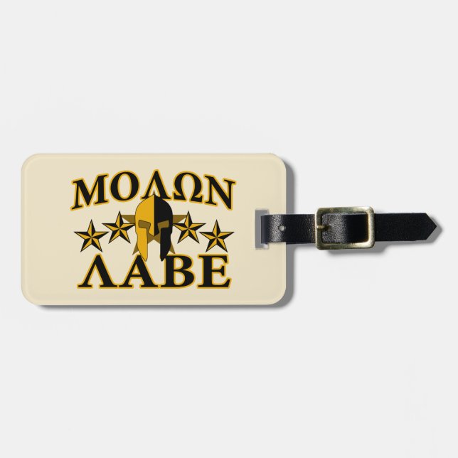 Molon Labe Spartansk Warrior Hjälm Guld Dekor Bagagebricka (Horisontell Framsida)