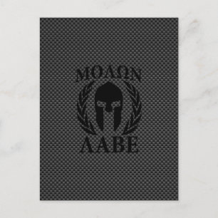 Molon Labe Warrior Laurels on Black Carbon Vykort