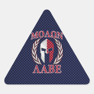 Molon Labe Warrior Mask Blå Kolfibertryck Triangelformat Klistermärke