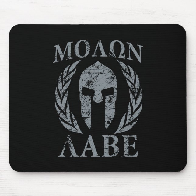 Molon Labe Warrior Mask Laurels på svart Musmatta (Framsidan)