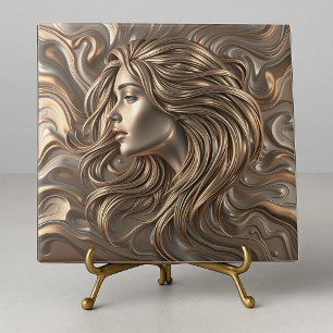Molten Bronze Guld Woman med Flowing Hair Kakelplatta