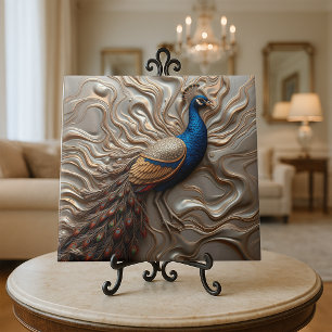 Molten Bronze Metallic Ornate Majestic Peacock Kakelplatta