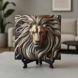 Molten Gold and Silver Metallic Majestic Lion Head Kakelplatta
