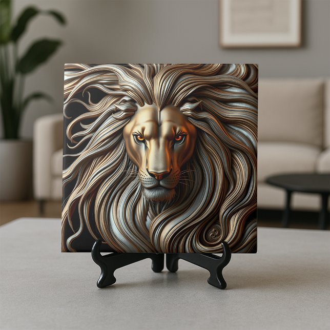 Molten Gold and Silver Metallic Majestic Lion Head Kakelplatta (Skapare uppladdad)