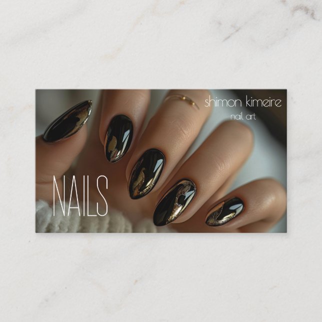Molten Guld Chrome on Black Nail Art Visitkort (Framsida)