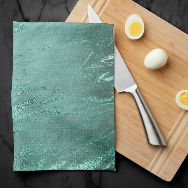 Molten Jade | Emerald Grönt Luxury Marble Kökshandduk (Skapare uppladdad)