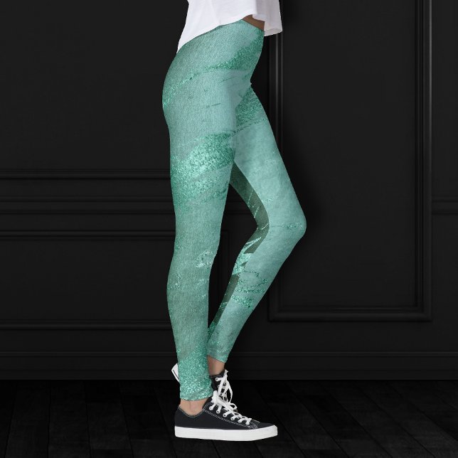 Molten Jade | Emerald Grönt Luxury Marble Leggings (Skapare uppladdad)
