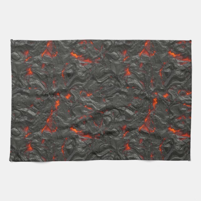 Molten lava vulcano black and red kökshandduk (Horisontell)