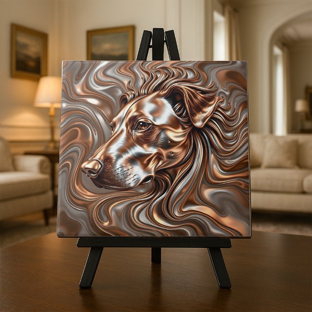 Molten Liquid Metallic Bronze och Silver Hund Head Kakelplatta (Skapare uppladdad)