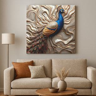 Molten Metallic Bas-Relief Majestic Peacock Canvastryck