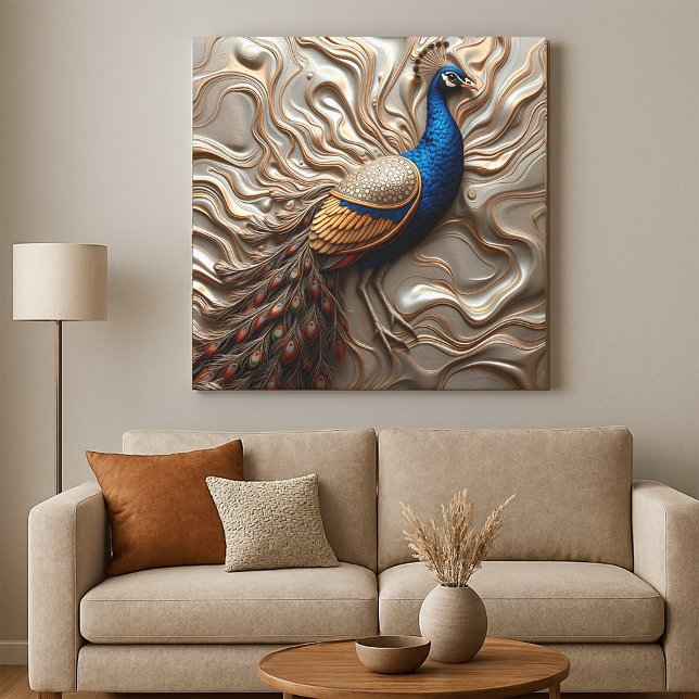 Molten Metallic Bas-Relief Majestic Peacock Canvastryck (Skapare uppladdad)