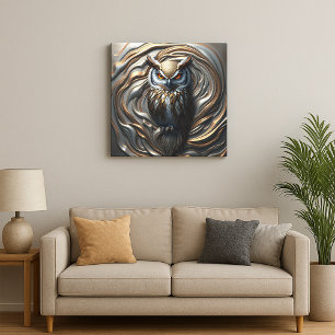 Molten Metallic Gilded Guld och Silver Uggla Canvastryck