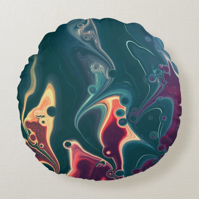 Molten Waves in Midnight Motion Rund Kudde (Framsidan)