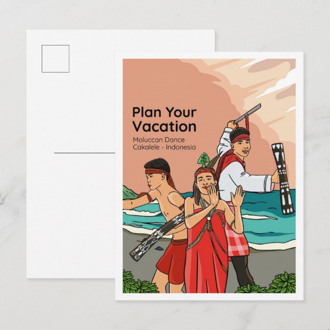 Moluccan Dance Cakalele Indonesia Travel Vykort (Fram/baksida)