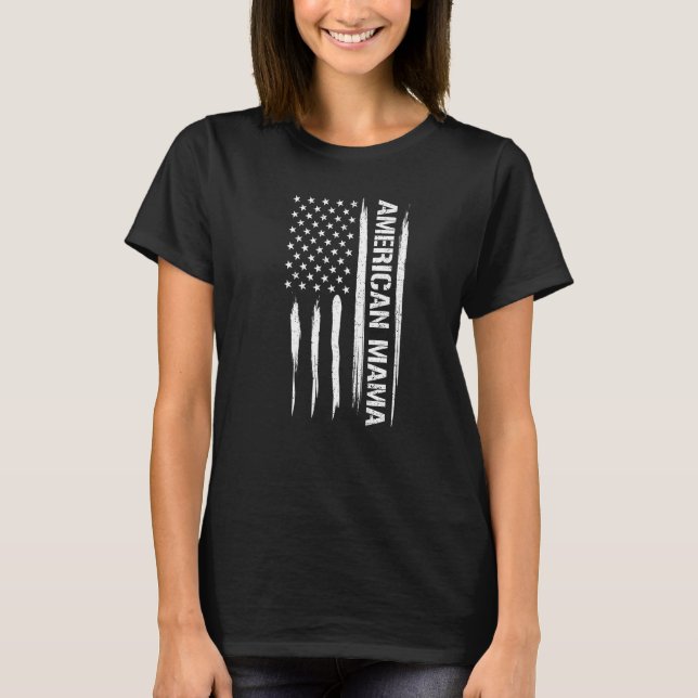 Mom American Mama - American Flag Sayings Premium T Shirt (Framsida)