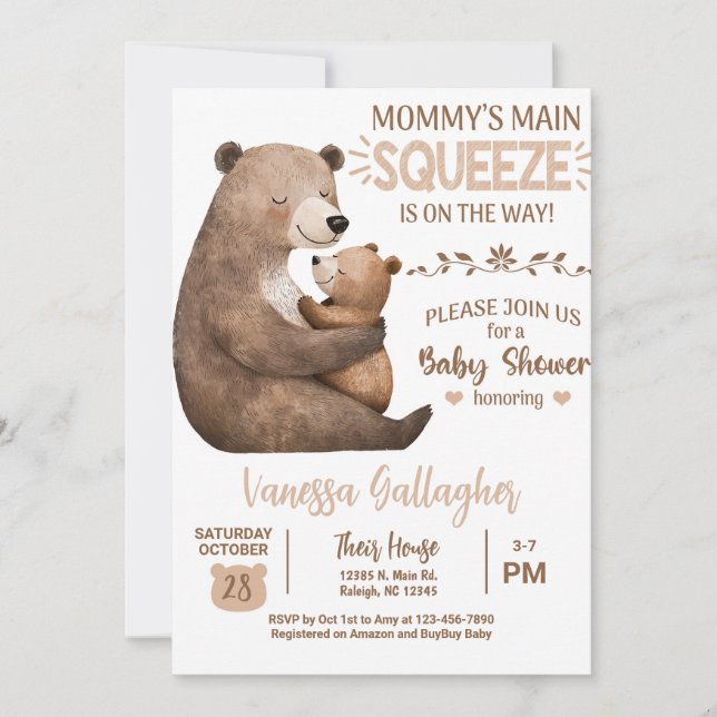 Mom and baby bear baby shower invitation. inbjudningar (Framsida)