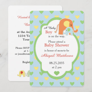 Mom and Baby Boy Elephant Shower Invitation Inbjudningar