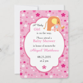 Mom and Baby Girl Elephant Shower Invitation Inbjudningar