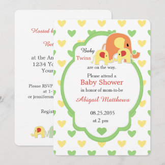 Mom and Baby Twins Elephant Shower Invitation Inbjudningar