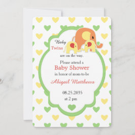 Mom and Baby Twins Elephant Shower Invitation Inbjudningar