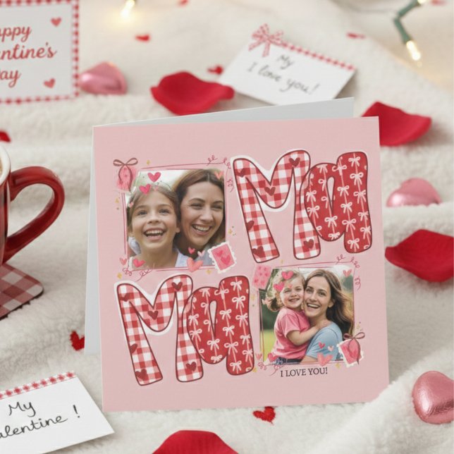 Mom and Child Photo Valentines Red Plaid Love Kort (Skapare uppladdad)