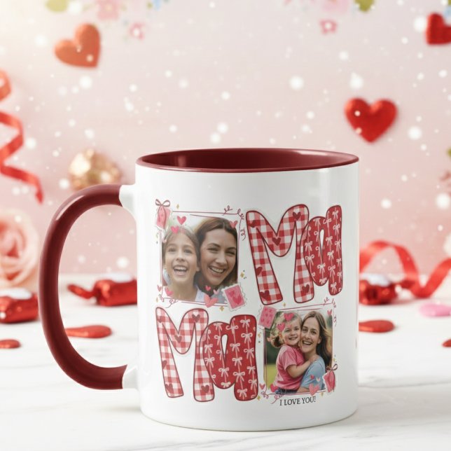 Mom and Child Valentine Hearts Pink Red Plaid Mugg (Skapare uppladdad)