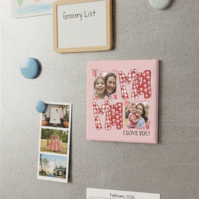 Mom and Child Valentine Pink Red Plaid Hearts Magnet (Skapare uppladdad)