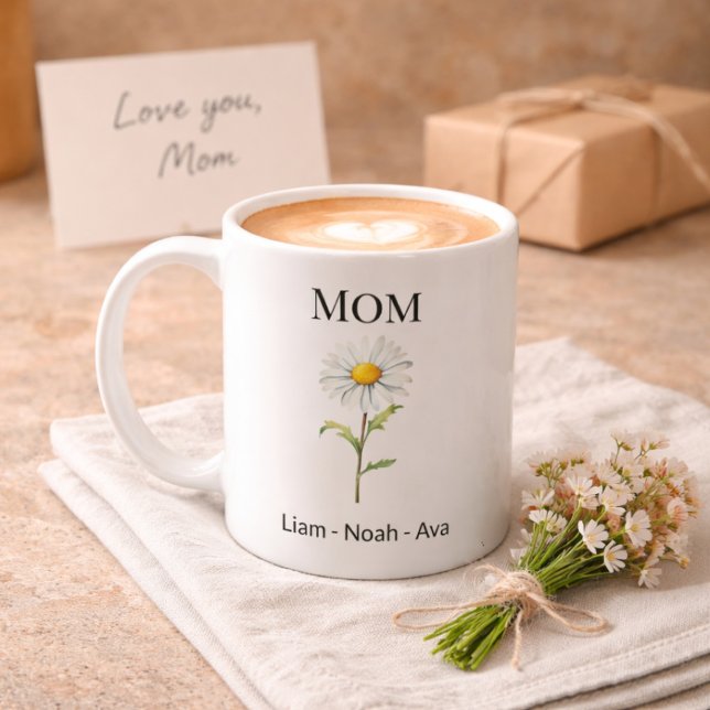 Mom April Birth Flower with Kids Names Kaffemugg (Skapare uppladdad)