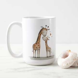 Mom & Baby Giraffe Cute Illustration Kaffemugg