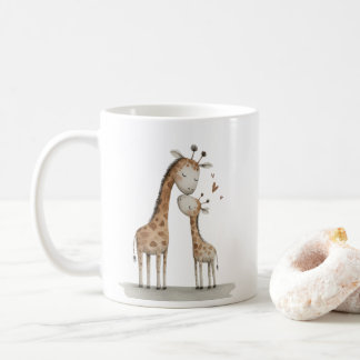Mom & Baby Giraffe Cute Illustration Kaffemugg