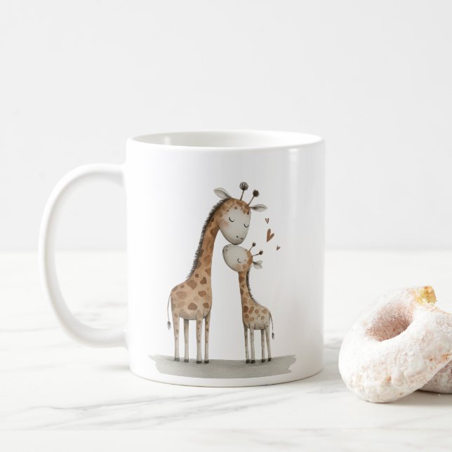 Mom & Baby Giraffe Cute Illustration Kaffemugg (Med munk)