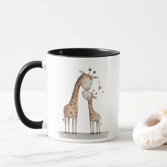 Mom & Baby Giraffe Cute Illustration Mugg (Med munk)