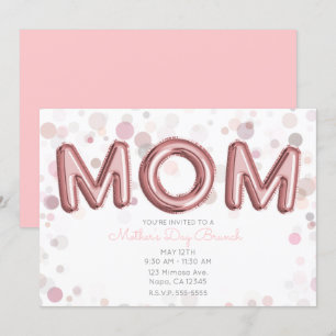 MOM Ballonger Mors dag Brunch Modern Rosa Grå Inbjudningar