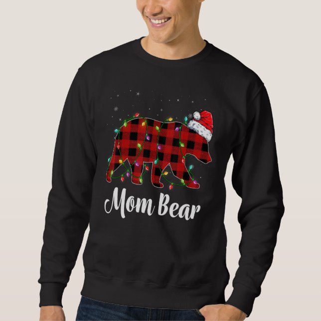 Mom Bear Buffalo Red Plaid Matching Family Christm Lång Ärmad Tröja (Framsida)