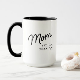 Mom Black and White Minimalist Est Year  Mugg