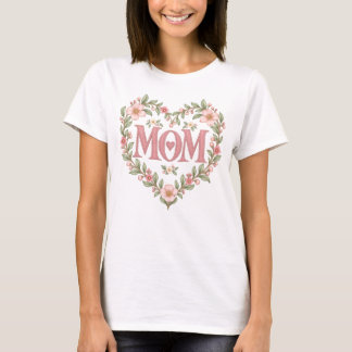 Mom Blommig Hjärtan Pastell T-Shirt