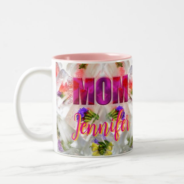 'Mom-Boss-Fire' – Diseño floral en cubos  Två-Tonad Mugg (Vänster)