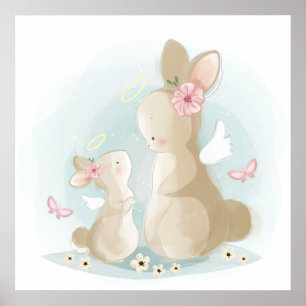 Mom bunny with a baby poster