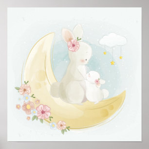Mom bunny with a baby poster