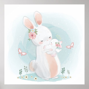 Mom bunny with a baby poster