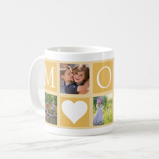 Mom Custom 5 Photos Hearts Yellow Kaffemugg (Framsida vänster)