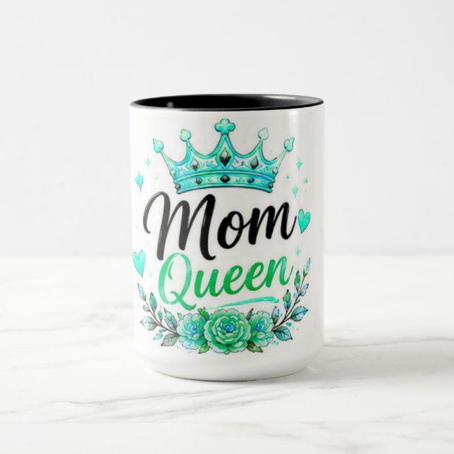 Mom Drottning Teal Krona Blommig Mugg (Center)