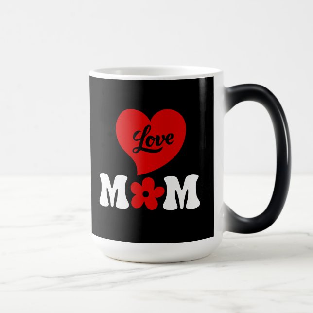 Mom elegant black & white cute red heart magisk mugg (Höger)