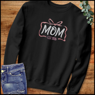 Mom Established 2026 Pink & White Bow Illustration T Shirt