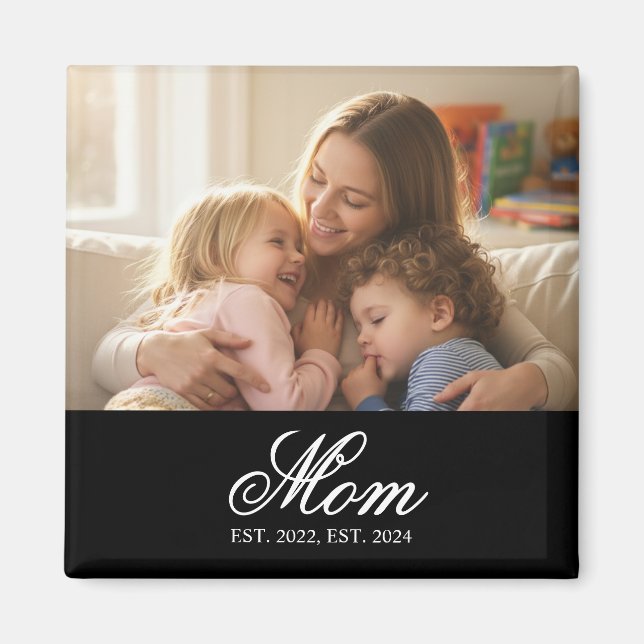 Mom Established Black Elegant Script Photo Magnet (Framsidan)