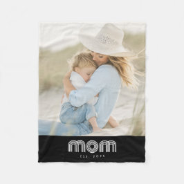 Mom Established Black Modern Retro Script Photo Fleecefilt