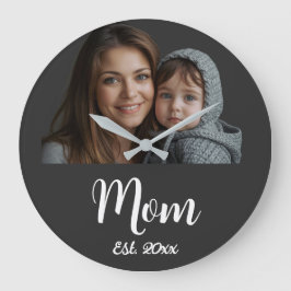 Mom Established Black Modern Script Clock Stor Klocka