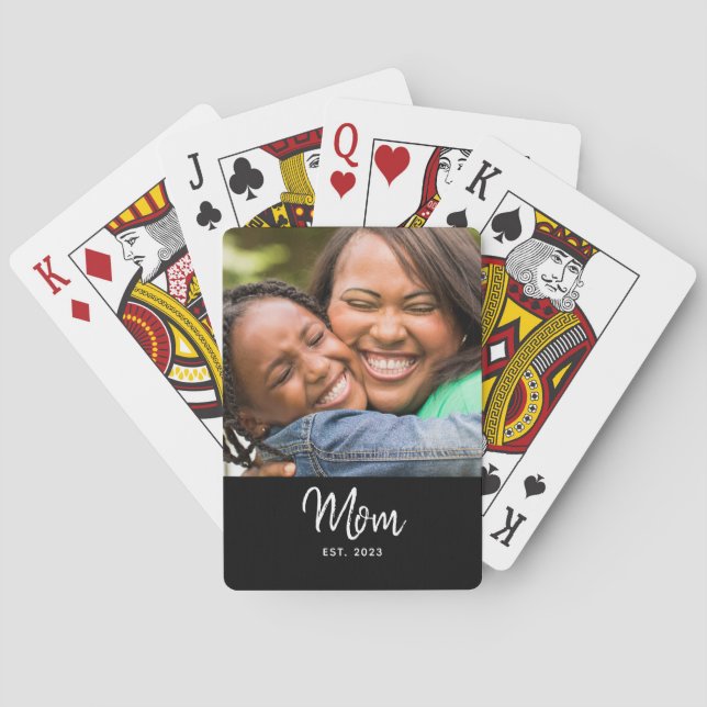 Mom Established Black Modern Script Photo  Casinokort (Baksidan)