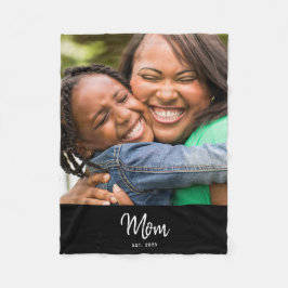 Mom Established Black Modern Script Photo Fleecefilt